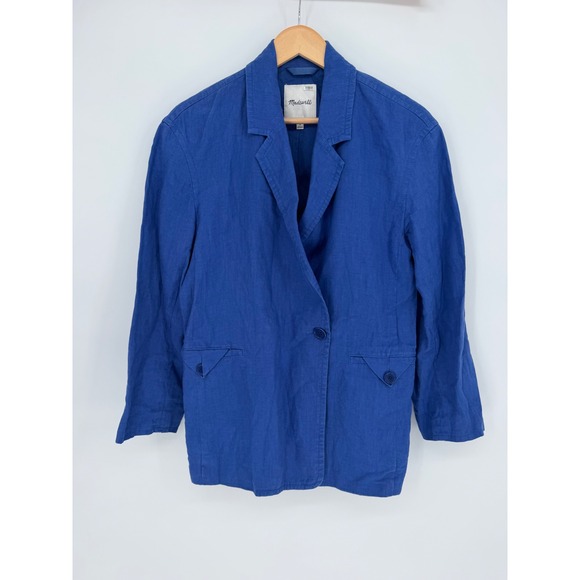 Madewell Jackets & Blazers - Madewell Linen Blazer S Blue Single Button Relaxed Coastal Grandmother Chic
